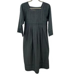 Marimekko 8 Mila Dress Muija Print Vintage 1970s Charcoal Gray Midi Scandinavian